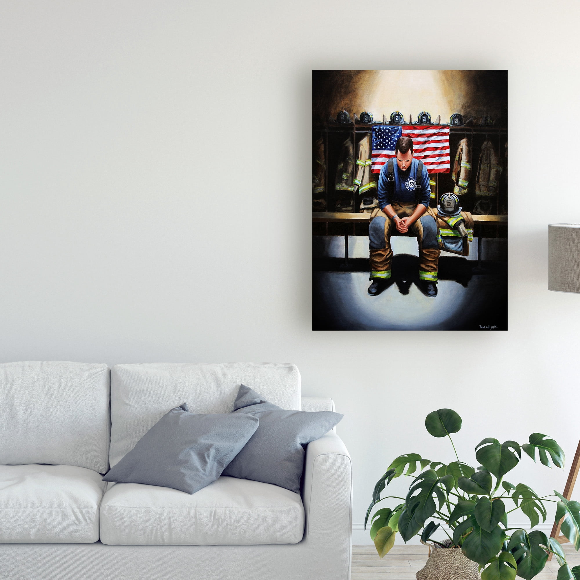 Trademark Fine Art 'Praying Firefighter' Canvas Art by Paul Walsh