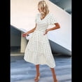 thumbnail image 4 of Vestido Bohemio Informal de Corta con Escote en V y Dobladillo para Mujer, Color Beige, Talla L, 4 of 9