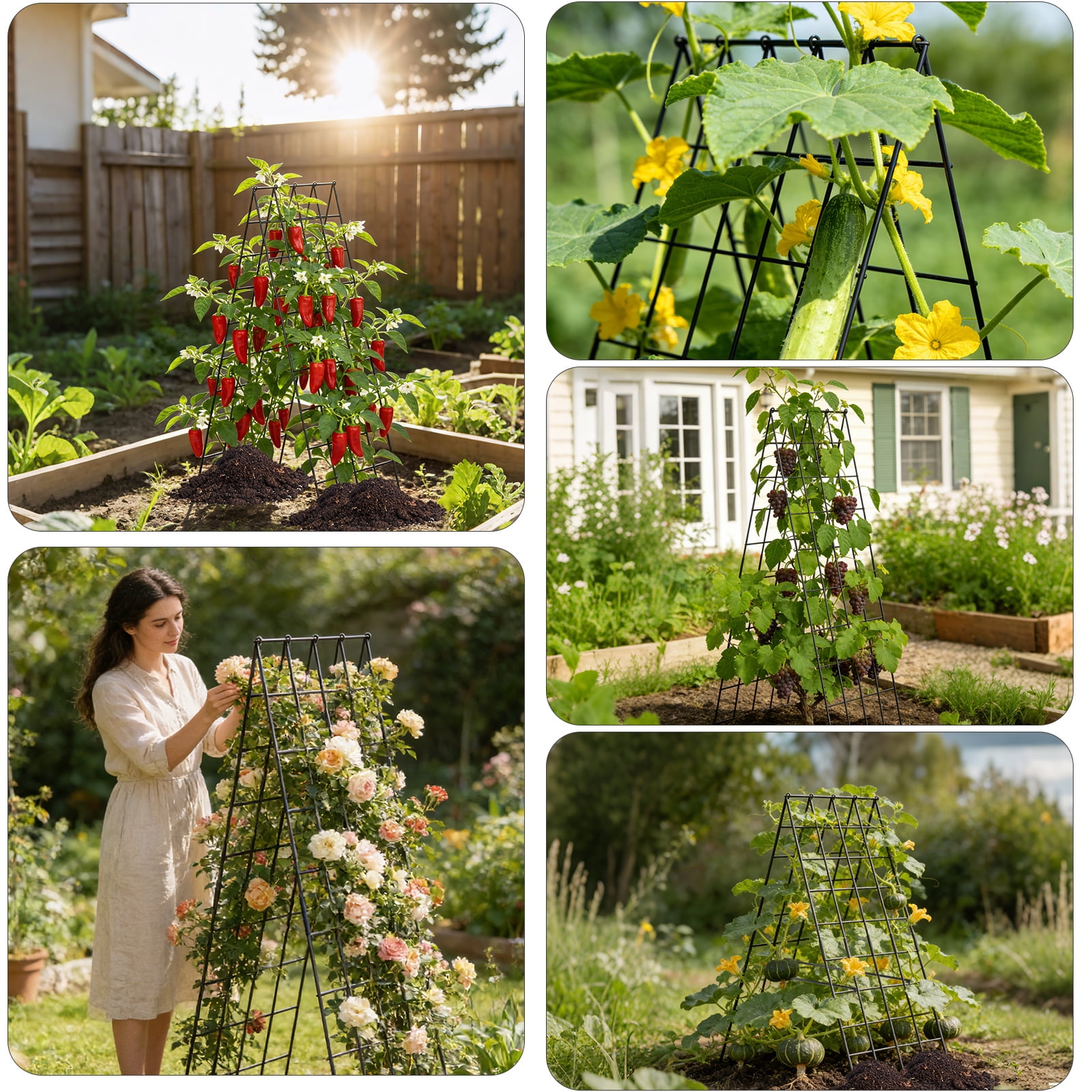 ROMUCHE 2 Pack A-Frame Folding Garden Trellis Outdoor Lattice for Climbing Plants Cucumber Raised Bed