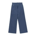 thumbnail image 5 of NAISIBABY Girls Pants, Loose Pleated Smocked High Waist Wide Leg Cotton Linen Casual Trousers Navy 4T, 5 of 8