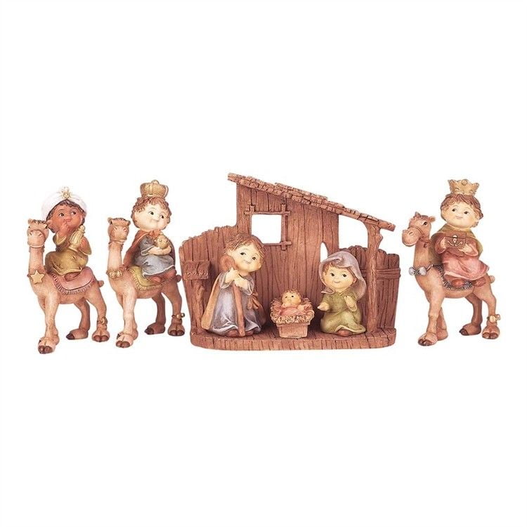 CHILDREN'S NATIVITY SET, 7Piece Resin Set Includes Stable, by Dicksons
