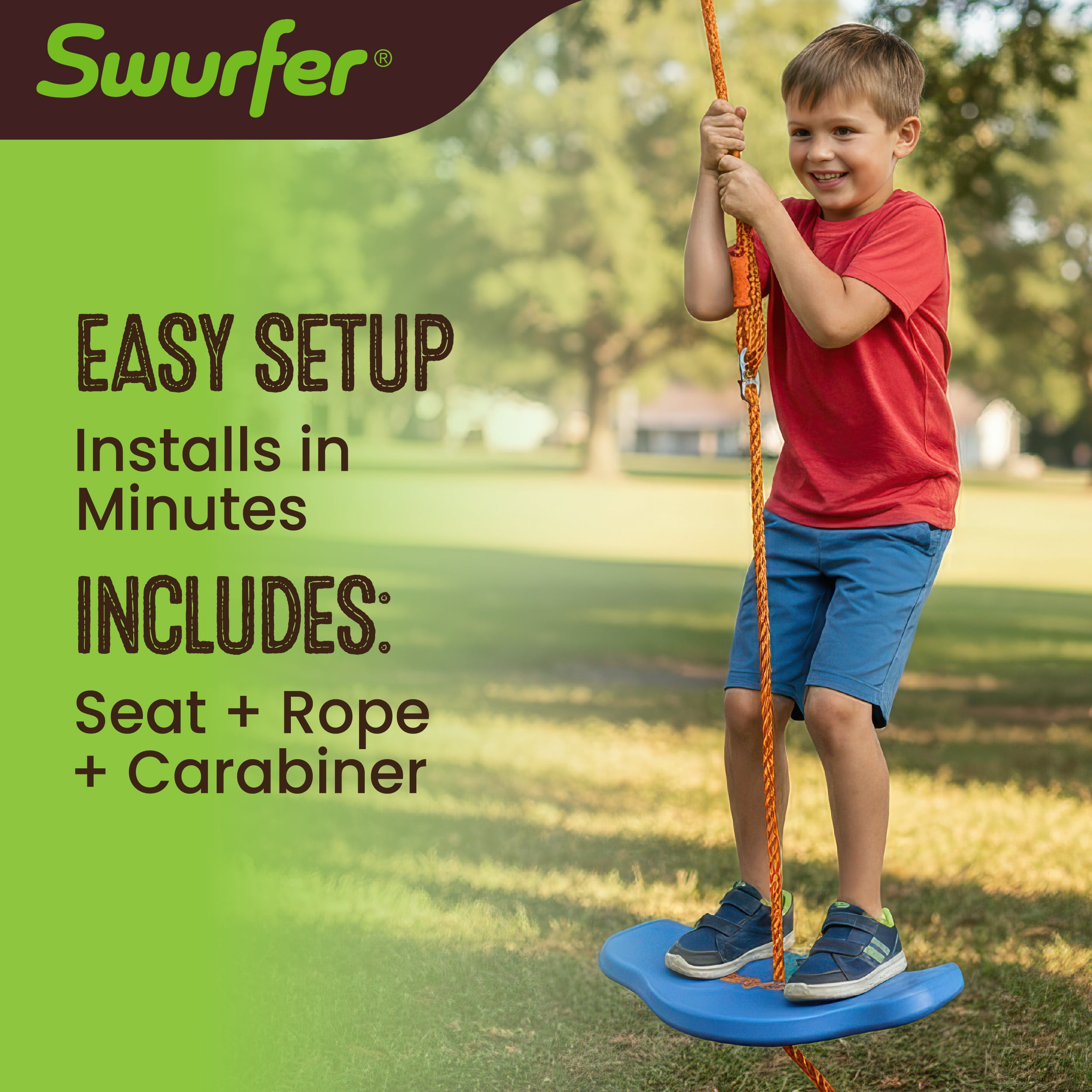 Swurfer Tree Swing Sets for Backyard - Outdoor Swing Seat for Kids, Swingset Outdoor Playset, Easy Installation, Durable, Heavy Duty Braided Rope, Weatherproof, Up to 150 lbs, Ages 4+, Blue/Orange