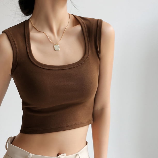 Camisola de algodón tejida con tirantes anchos para cubrir el pecho, prenda exterior sin mangas de verano para mujer, top ajustado para chica sexy