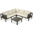 thumbnail image 6 of Harper & Bright Designs Patio L-Shaped Conversation Sectional Sofa Set with Coffee Table, Outdoor Acacia Wood Seating Group with Side Table for Backyard Garden, Beige, Grayish Brown, 6 of 11