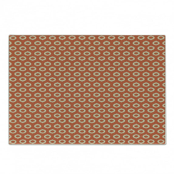 Ikat Cutting Board, Repeating Oval Shapes with Grunge Effect on Orange Backdrop Abstract Vintage, Decorative Tempered Glass Cutting and Serving Board, Small Size, Orange Pale Yellow, by Ambesonne