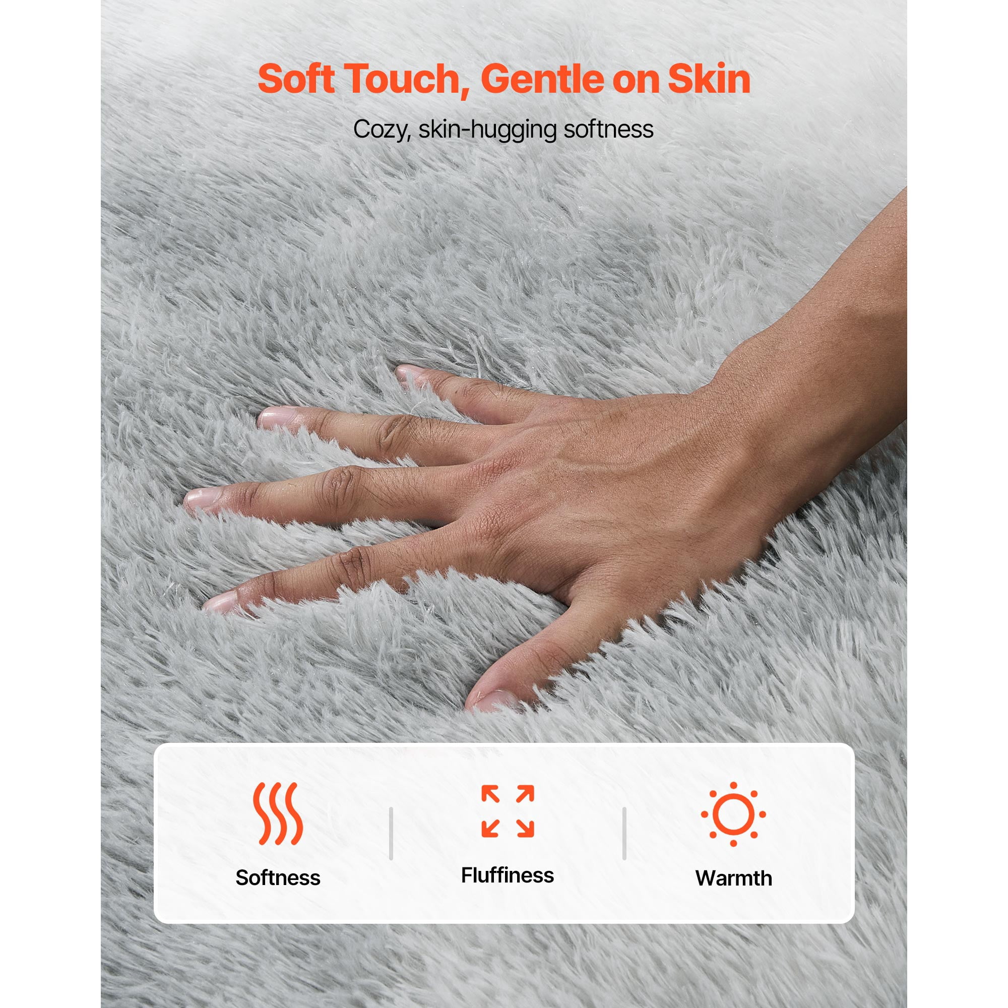 KFFKFF Indoor Plush Area Rugs, 6 x 9 ft Soft Carpet, Furry Shag Rugs for Living Room, Bedroom, Modern Home Decor, Long-Pile Design, Non-Shedding, Slip-Resistant, Tie-Dye Light Gray
