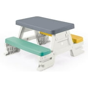 Picnic Table for 4: White, Green, Yellow - Indoor/Outdoor, Bench Seating, Durable Waterproof Plastic Toy, 30.3 x 28 x 17, Toddler Kids Age 2+