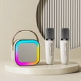 thumbnail image 3 of Portable Karaoke Machine, Wireless Speaker with Microphone for Home & Outdoor White double wheat, 3 of 5