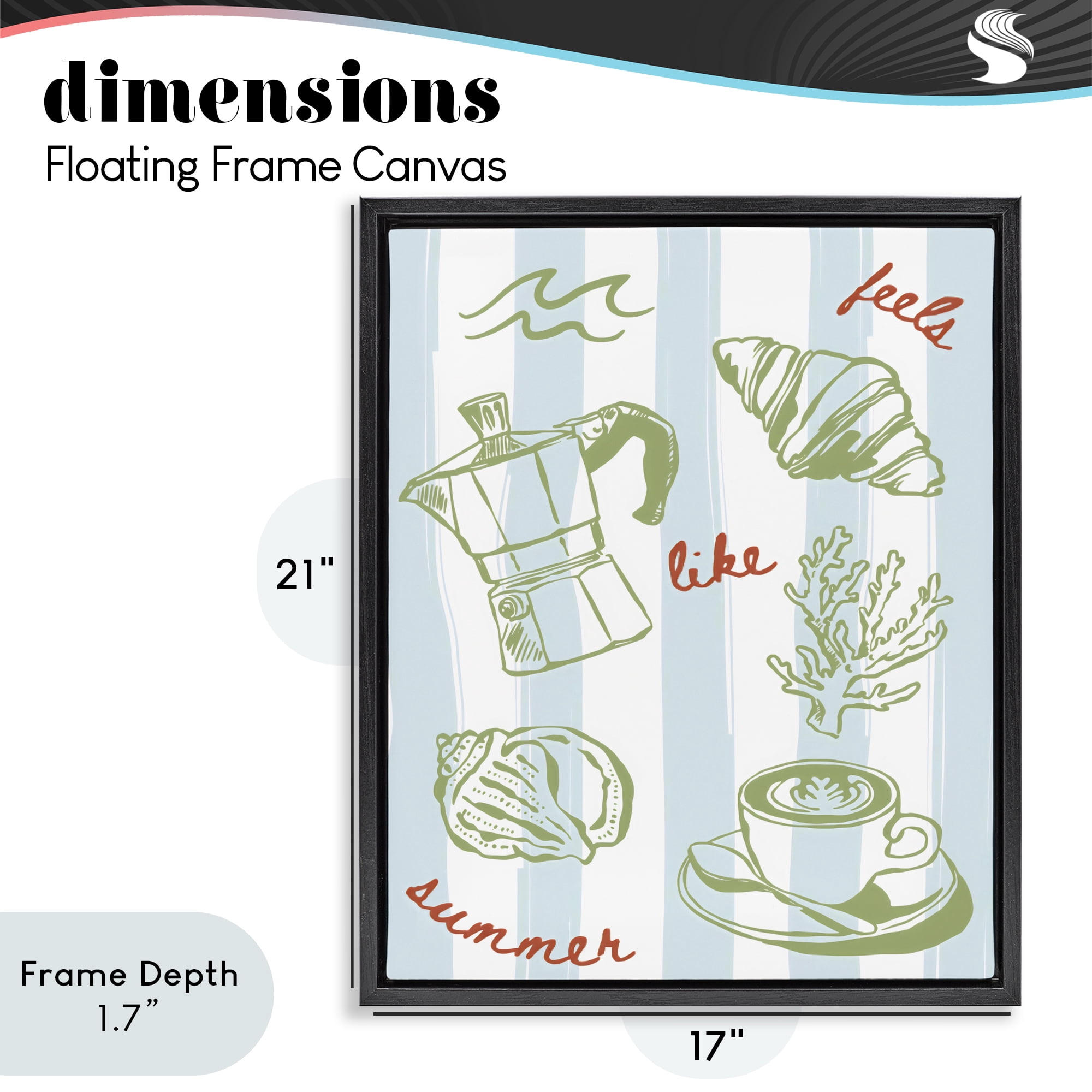 Stupell Industries Feels Like Summer on Stripes Black Framed Floater Canvas Wall Art, design by The Prints Vibe