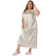 thumbnail image 3 of DARING DIVA Women's Plus Size Satin Short Sleeve Maxi  Nightgown 4X Champagne, 3 of 6