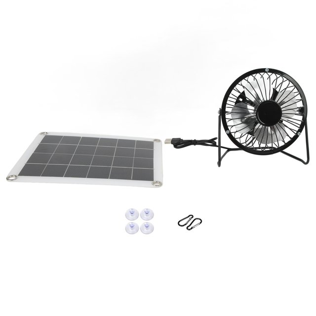 Solar Ventilation Fan, 5V Easy To Carry USB Charging Fan 6w With Button For Pet House