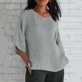 thumbnail image 4 of Helii T Shirts for Women V Neck Solid Color 3/4 Sleeve Tops Casual Loose Lightweight Linen Cotton Blouse for Spring Summer Fashion Clothing Gray, 4 of 5