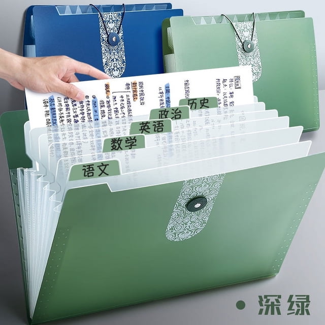 Zhuge Organizador de archivos expandible de 2 piezas con 12 bolsillos, carpetas de archivos en acordeón con etiquetas, organizador portátil de recibos y facturas de papel para documentos,verde