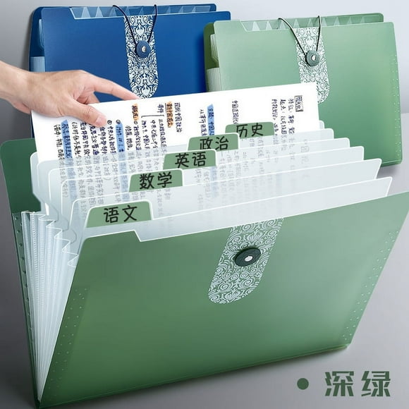 Nvzi Gestor de archivos escalable 2 piezas 5 bolsas, carpeta de acordeón con etiqueta, gestor de archivos portátil, verde