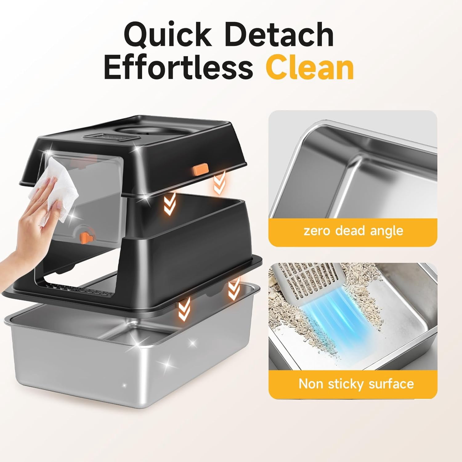 Dog Proof Front Entry Top Exit, High Sided Enclosed Metal Cat Litter Pan, Extra Large Stainless Steel Litter Box with Lid, Includes Scoop & Step, Odor Control Easy Clean Leak Proof
