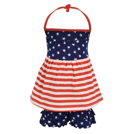 Unique Baby Girls 4th of July Patriotic Halter Top Summer Outfit (2t,