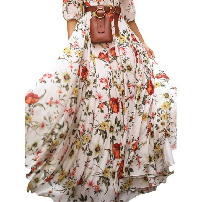 LSFYSZD Women Long Sleeve Dress Fashion Ladies Boho Floral Printed