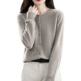 thumbnail image 4 of Resicozy Womens Cropped Cardigan Sweaters Lightweight Crew Neck Button Down Cardigans Open Front Long Sleeve Sweater Camel M, 4 of 6