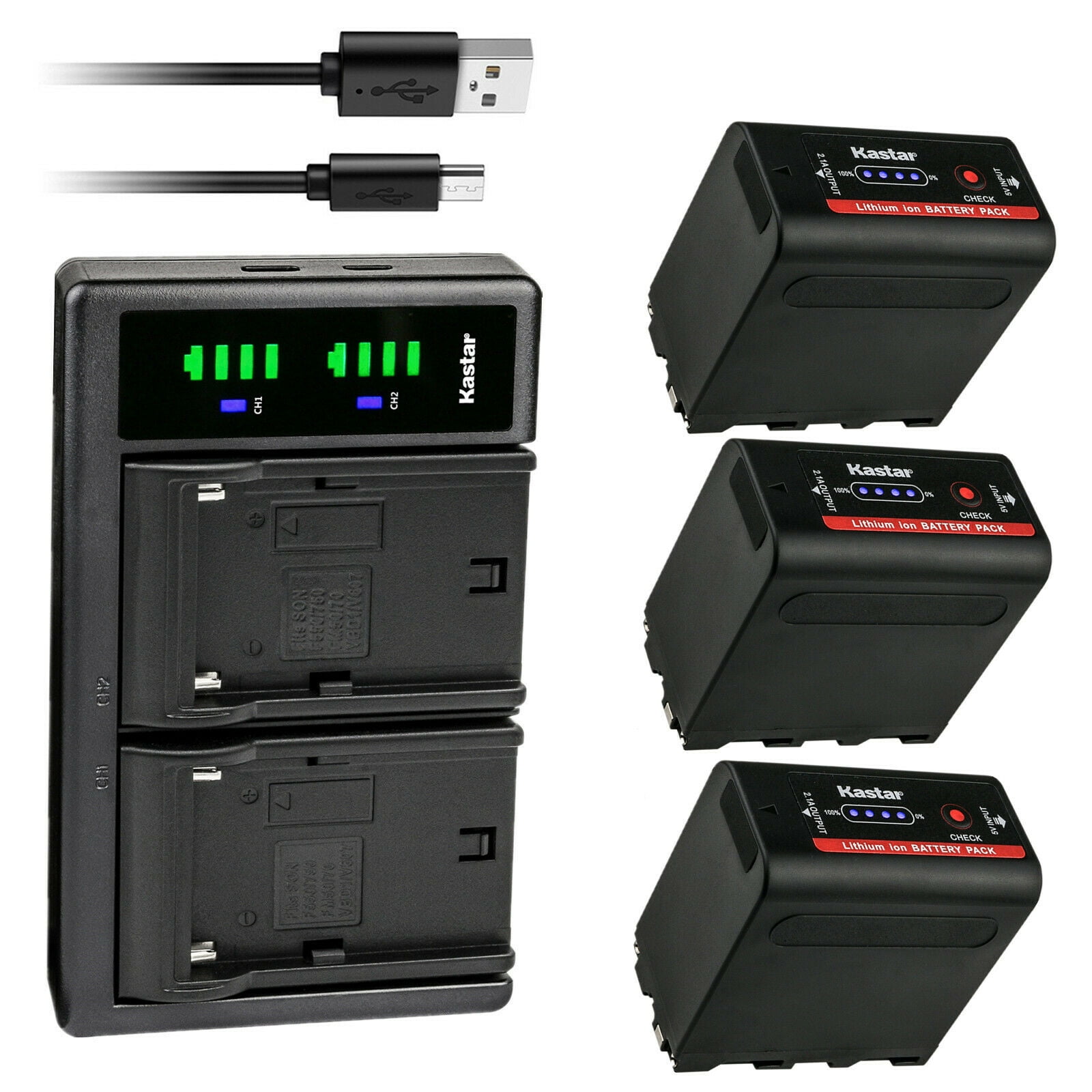 Kastar 3-Pack NP-F980EXP Battery and LTD2 USB Charger Compatible with Aputure Amaran AL-H198 AL-M9 LED Video / Photo Camera Light Z Cam E2-F8 Full-Frame 8K Cinema Camera
