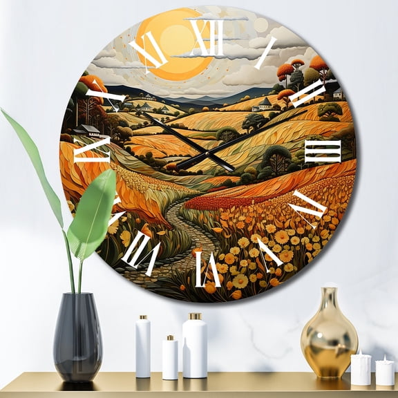 Designart "Farm Harvest Euphony Pointillism II" Farm Oversized Wall Clock
