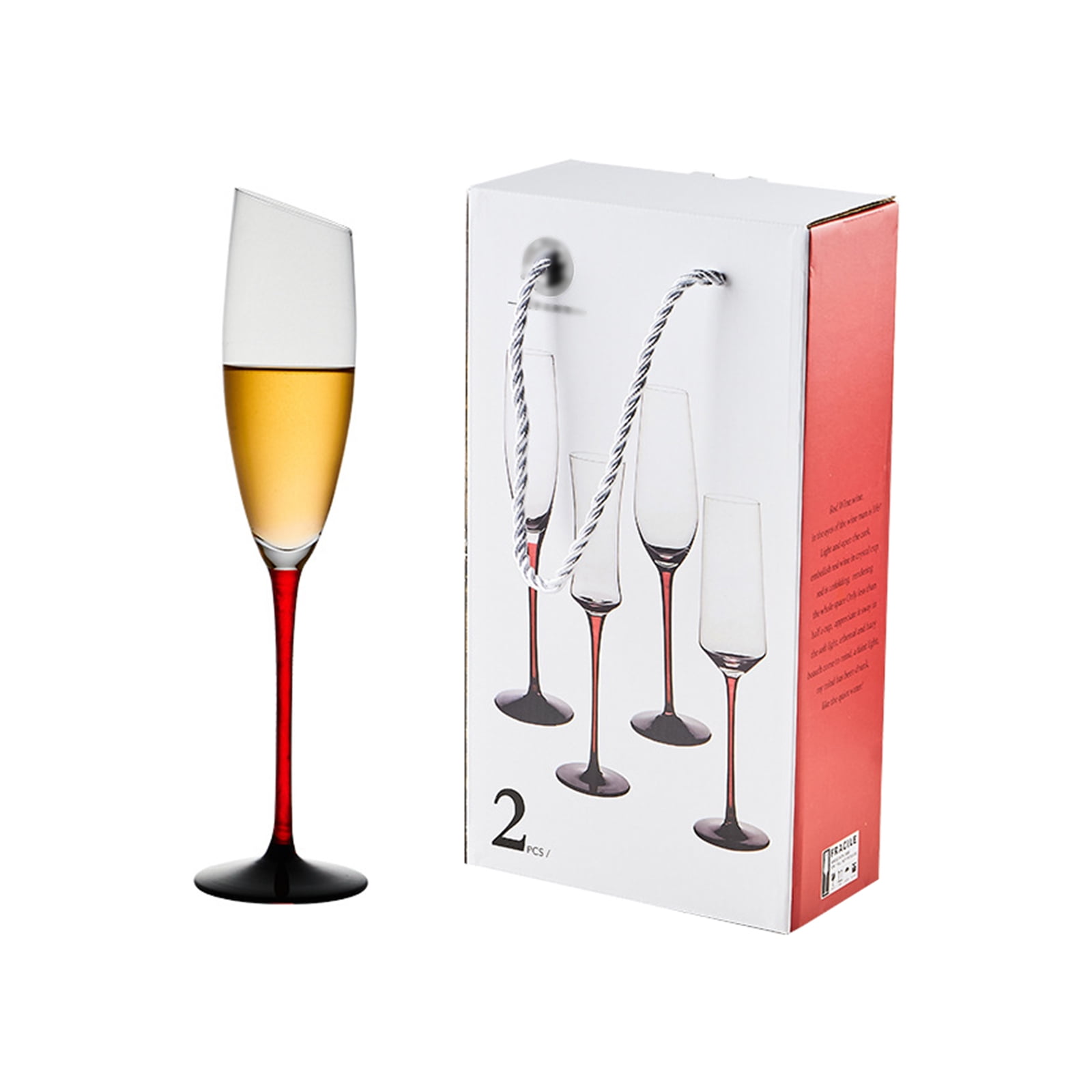 Champagne Flutes Glasses Set of 2,Non- Crystal Glasses, Unique Spiral Design Stem Sparkling Stemware, Gift for Wedding Anniversary Birthday Golden