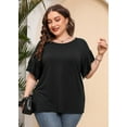 thumbnail image 3 of SHOWMALL Plus Size Tops for Women Black 3X Shirt Crewneck Short Sleeve Tunic Flowy Summer Loose Fitting Clothes, 3 of 10