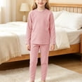 thumbnail image 4 of TIREOW Girls and Boys Thermal Underwear 2 Piece Set Solid Color Crewneck Long Sleeve Top and Matching Pants Loungewear Sleepwear Set, 4 of 4