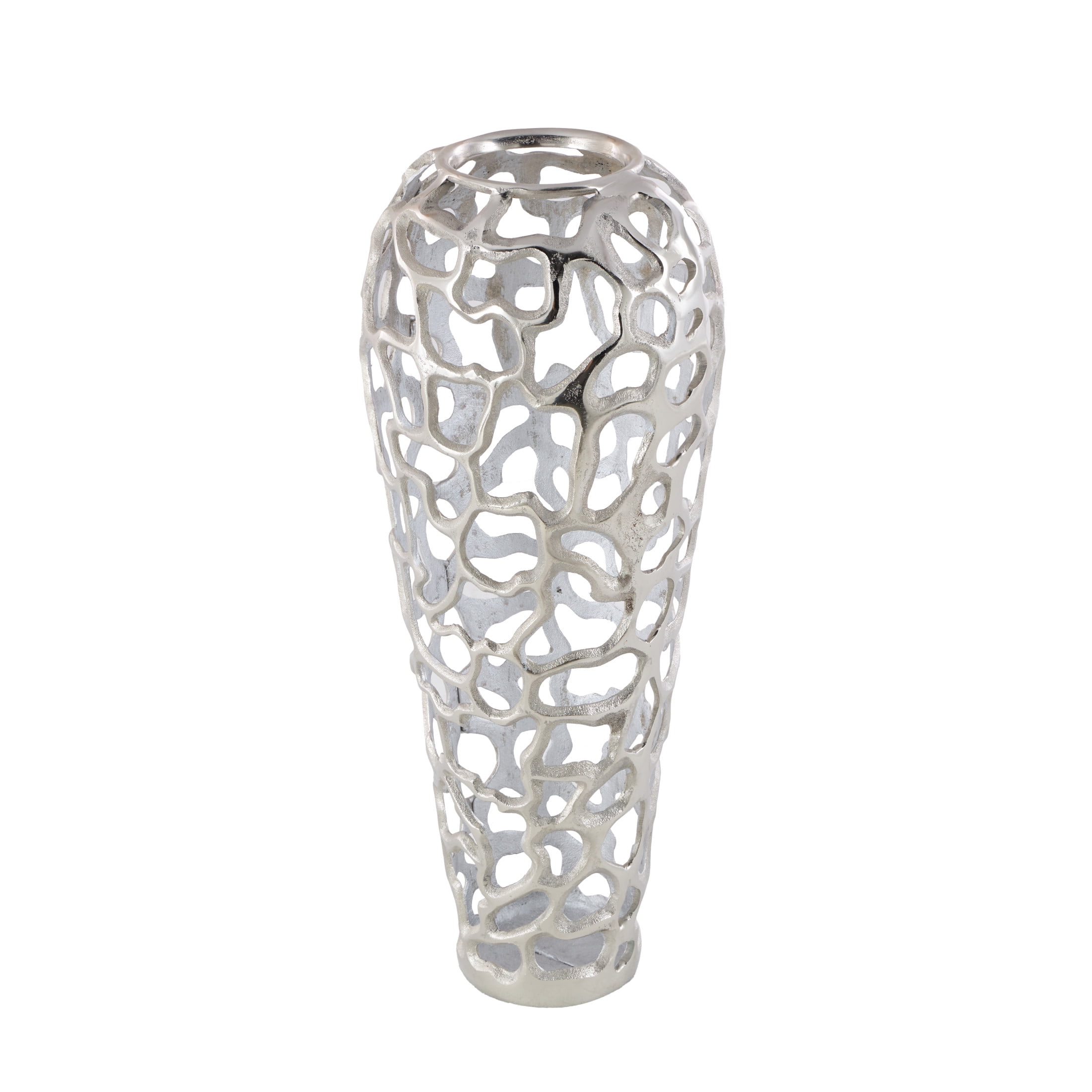 DecMode Silver Contemporary Aluminum Open Style Decorative Vase with Metal Holes, 10"W x 25"H