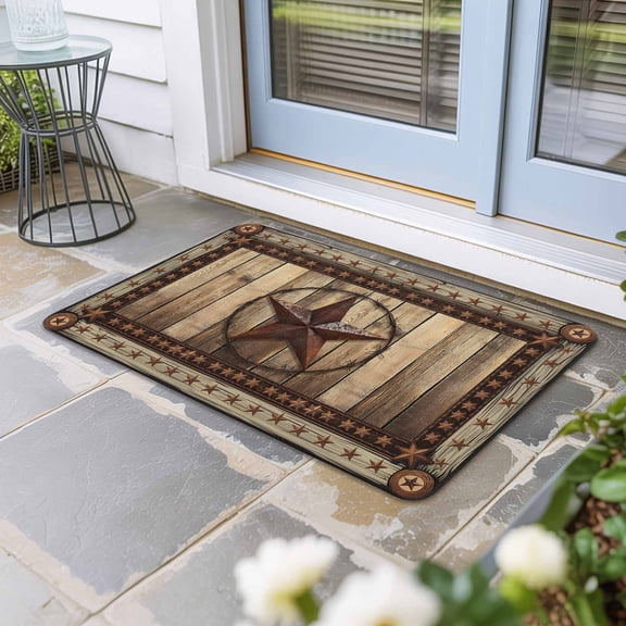 Western Farmhouse Door Mat Indoor Outdoor,Primitive Rustic Country Retro Texas Star Non Slip Welcome Mat with Rubber Backing,Absorbent Fabric Front Door Mats Entryway Rug for Home Entrance 16"x24"