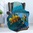 thumbnail image 4 of Yellow Submarine Soft Flannel Fleece Throw Blanket, Submarinend Diver Jumping Dolphins Illustration Print, Cozy Plush for Indoor and Outdoor Use, 50" x 70", Petrol Blue and Ginger, by Ambesonne, 4 of 5