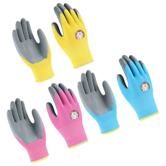 3 Pairs Kids Gardening Gloves Childrens Children's Labor Protection Oven Work Outdoor Barbecue Emulsion