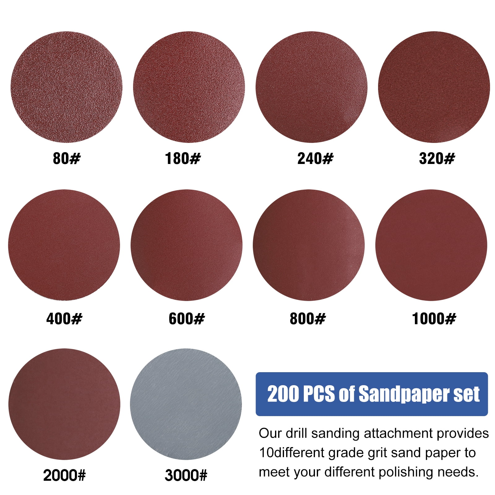 TSV 200pcs Sanding Disc Pads, 2 Sandpaper with Shank Backer Plate and Foam  Buffering Pad for Drill Grinder Rotary Tools 
