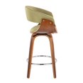 thumbnail image 2 of Vintage Mod 26" Mid-Century Modern Fixed-Height Counter Stool with Swivel in Walnut Wood and Green Fabric with Round Chrome Metal Footrest by LumiSource - Set of 2, 2 of 4