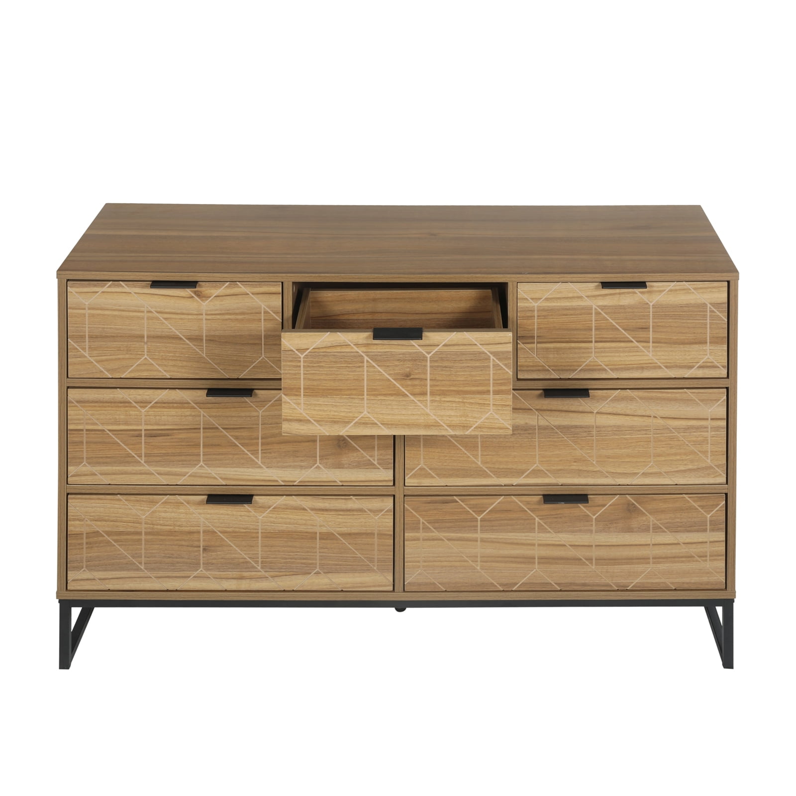 Yardi Yard 7 Double Drawer Dresser for Bedroom, Modern Accent Wide Chest with Black Knobs and Metal Legs Walnut Yardi Yard 7 Double Drawer Dresser for Bedroom, Modern Accent Wide Chest with Black Knobs and Metal Legs Walnut