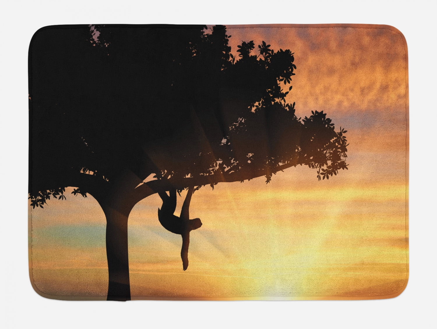 Sloth Bath Mat, Sunset View at Nature Reserve Exotic Animal Hangs on ...