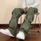 thumbnail image 2 of Pantalones cargo para hombre, pantalones rectos Y2k, holgados, elásticos, de corte regular, multibolsillos, de trabajo, de algodón, largos, para hombre, 2 of 5