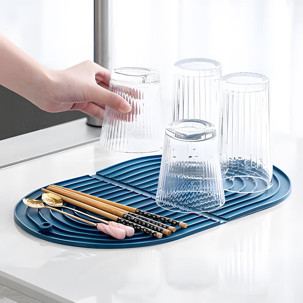 FASLMH 2pcs Foldable Silicone Dish Drying Mat for Kitchen Counter. Dish