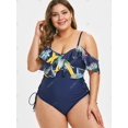 thumbnail image 2 of Más el tamaño de la impresión del cordón palma hacia arriba con volantes de una sola pieza del traje de baño Rosegal Camisetas tallas grandes, 2 of 5
