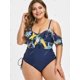 thumbnail image 2 of Más el tamaño de la impresión del cordón palma hacia arriba con volantes de una sola pieza del traje de baño Rosegal Camisetas tallas grandes, 2 of 5