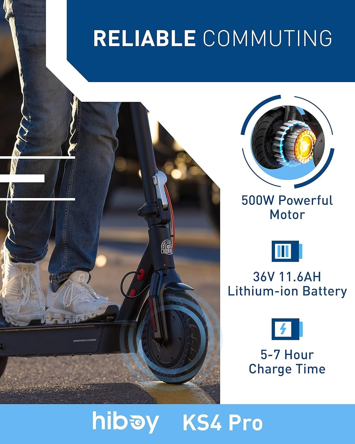 (Secondhand) Hiboy KS4 Pro Electric Scooter, 500W Motor, 10" Honeycomb Tires 25 Miles Long-Range & 19 MPH Portable Commuting Scooter for Adults eScooter