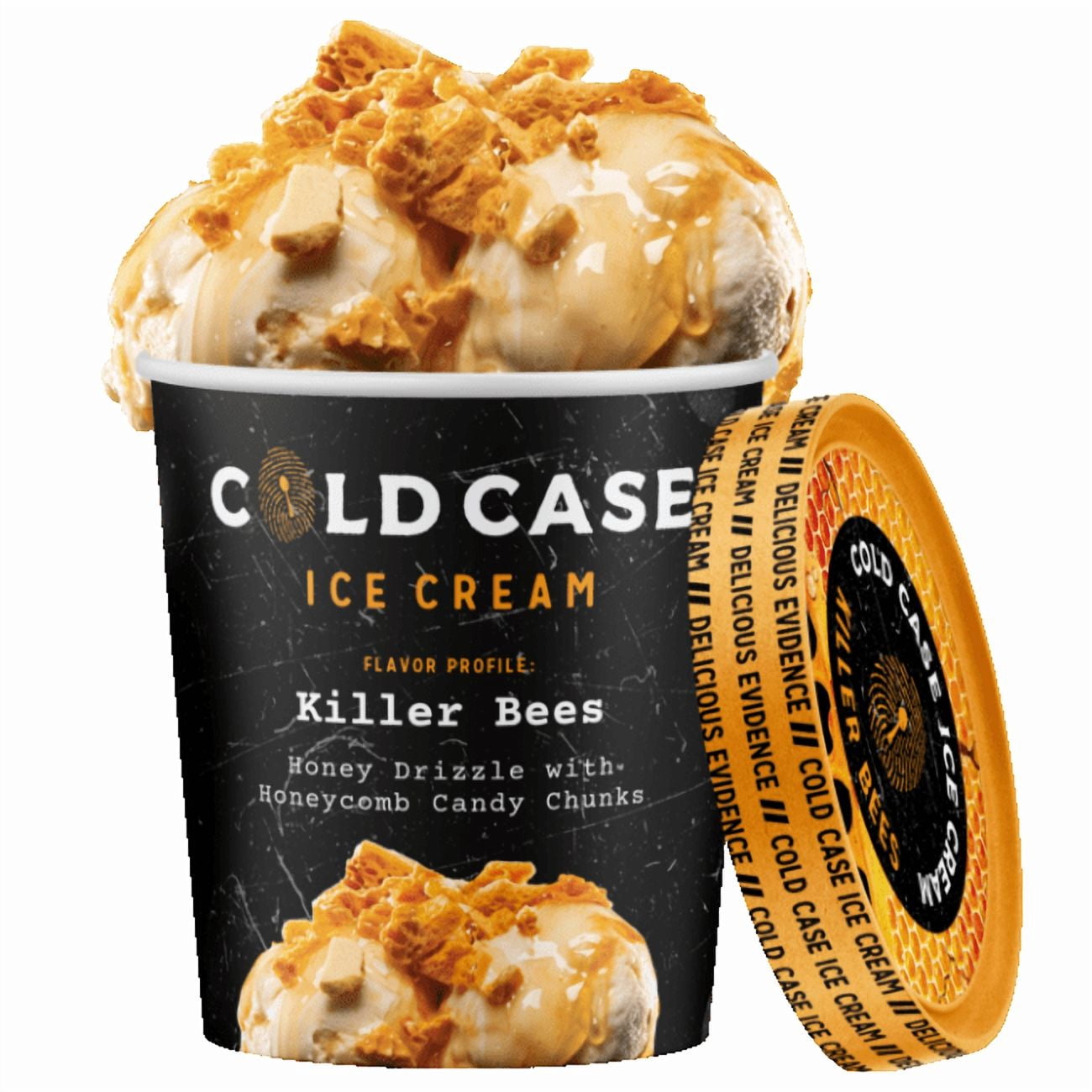 Cold Case Ice Cream Killer Bees Flavor - Gourmet Vanilla Ice Cream with Honeycomb Candy Chunks & Sweet Honey Drizzle - 1 Case, 6 Pints,16 oz/Pint (Frozen)