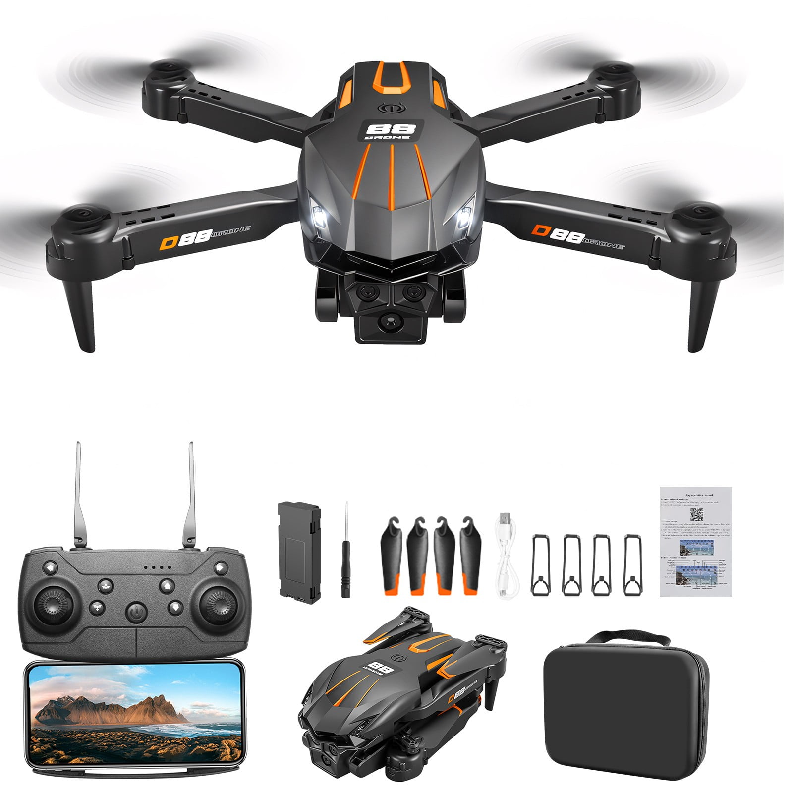 Drone with High-Definition Dual Camera, Quadcopter with 360掳stunt roll, One Click Takeoff And Landing, Folding Body, Remote Control Gifts Boys Girls