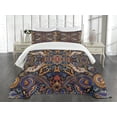 thumbnail image 3 of Ambesonne Paisley Quilted Bedspread Set 3 Pcs, Moroccan Floret Antique, King Size, Royal Blue Sand Brown, 3 of 5