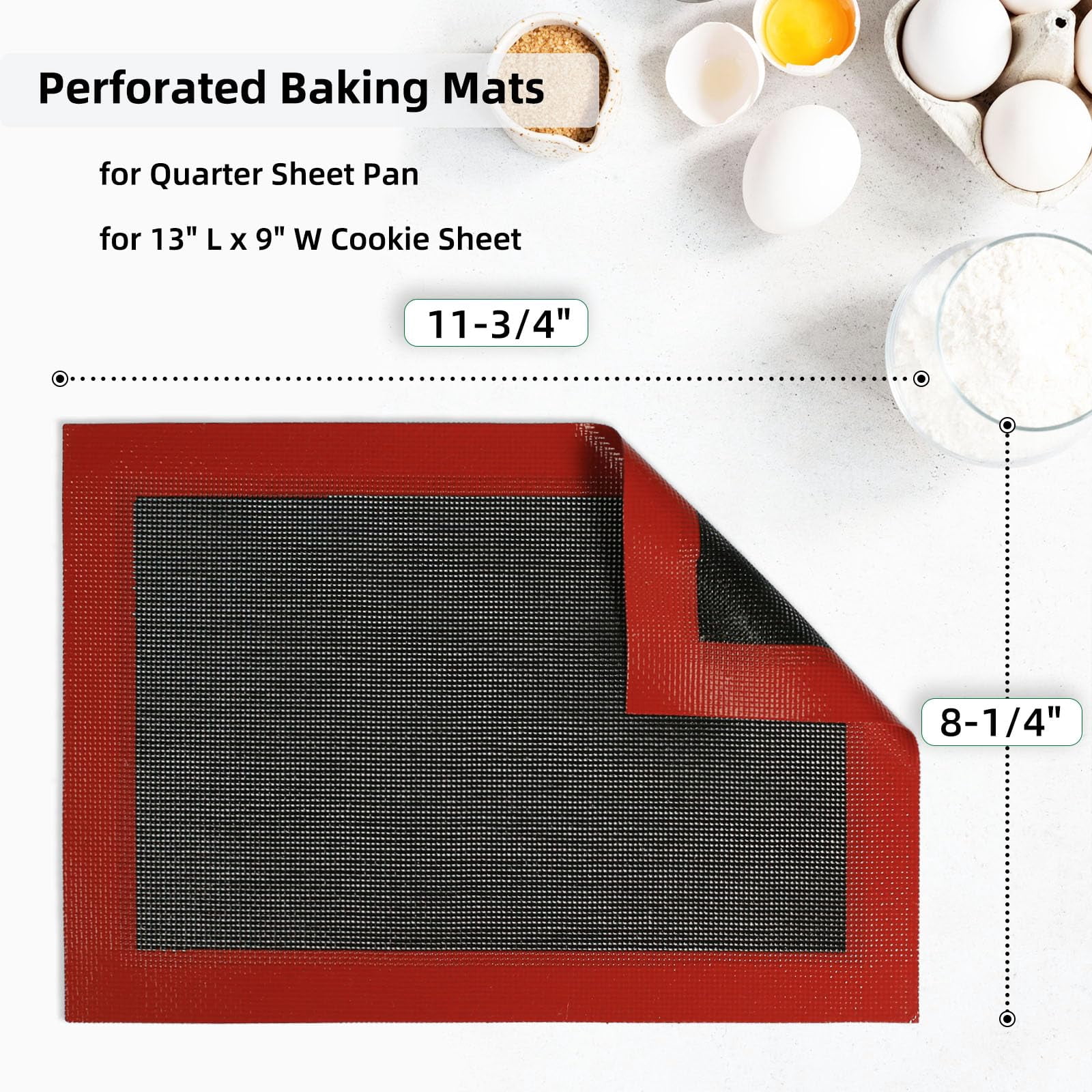 Silicone Baking Mat with Microperforated, 2 PCS Perforated Baking Mats/Oven Liners for 13" x 18" Half Sheet Pan, Reusable Air Mesh Silicone Mat for Cookie/Eclair/Bread/Pizza/Pastry