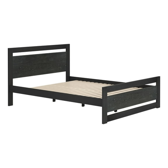 Repos Queen Bed Black Bed, Modern Style, Rubber feet protect floor from scratches, MDF, Indoor Bedroom