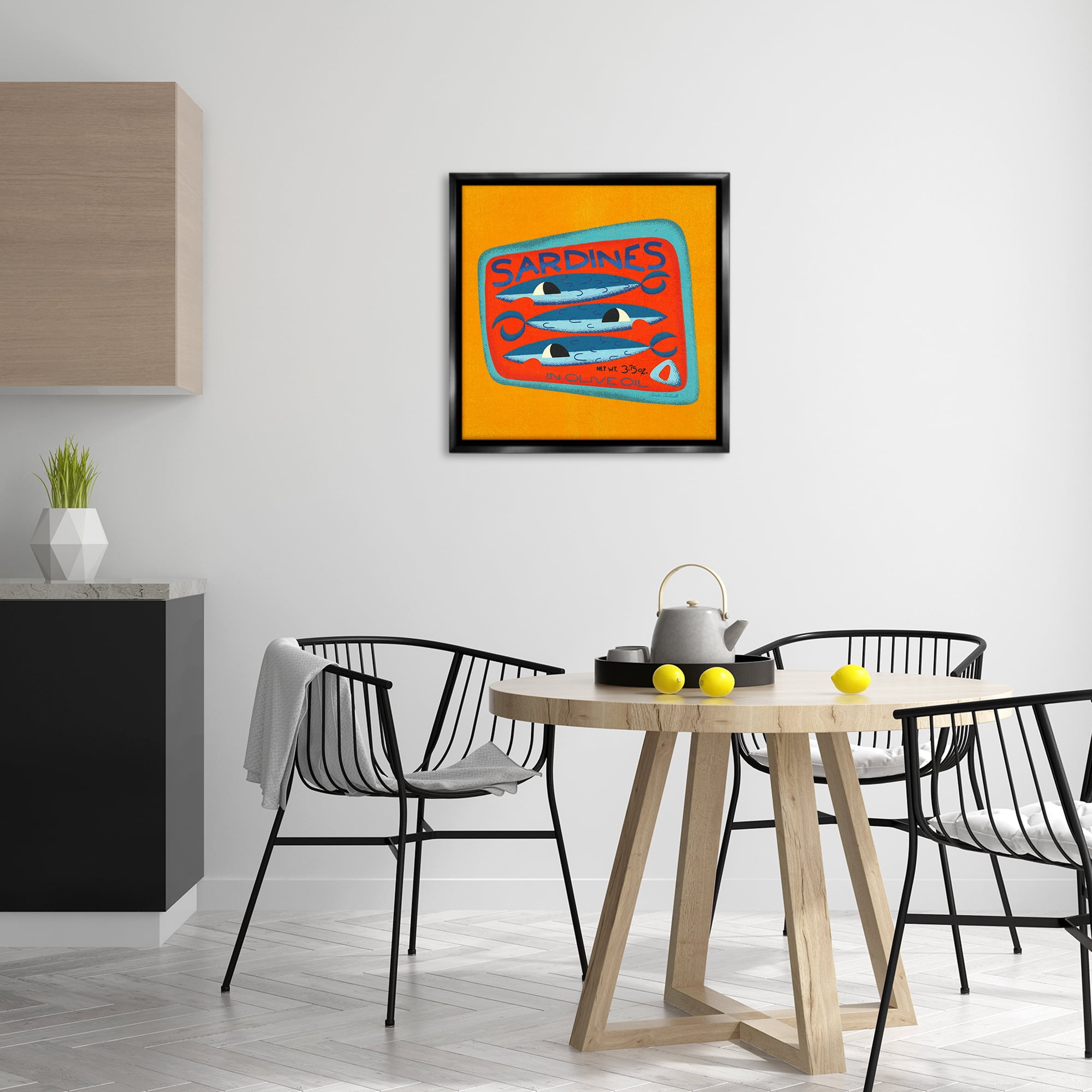 Stupell Industries Bright Hued Sardine Can Food & Beverage Painting Black Floater Framed Canvas Art Print Wall Art, 25 x 25
