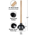 thumbnail image 4 of 1 Toilet Plunger 19"L Wooden Handle Heavy Duty Rubber Flange Pump Declogger Sink, 4 of 7