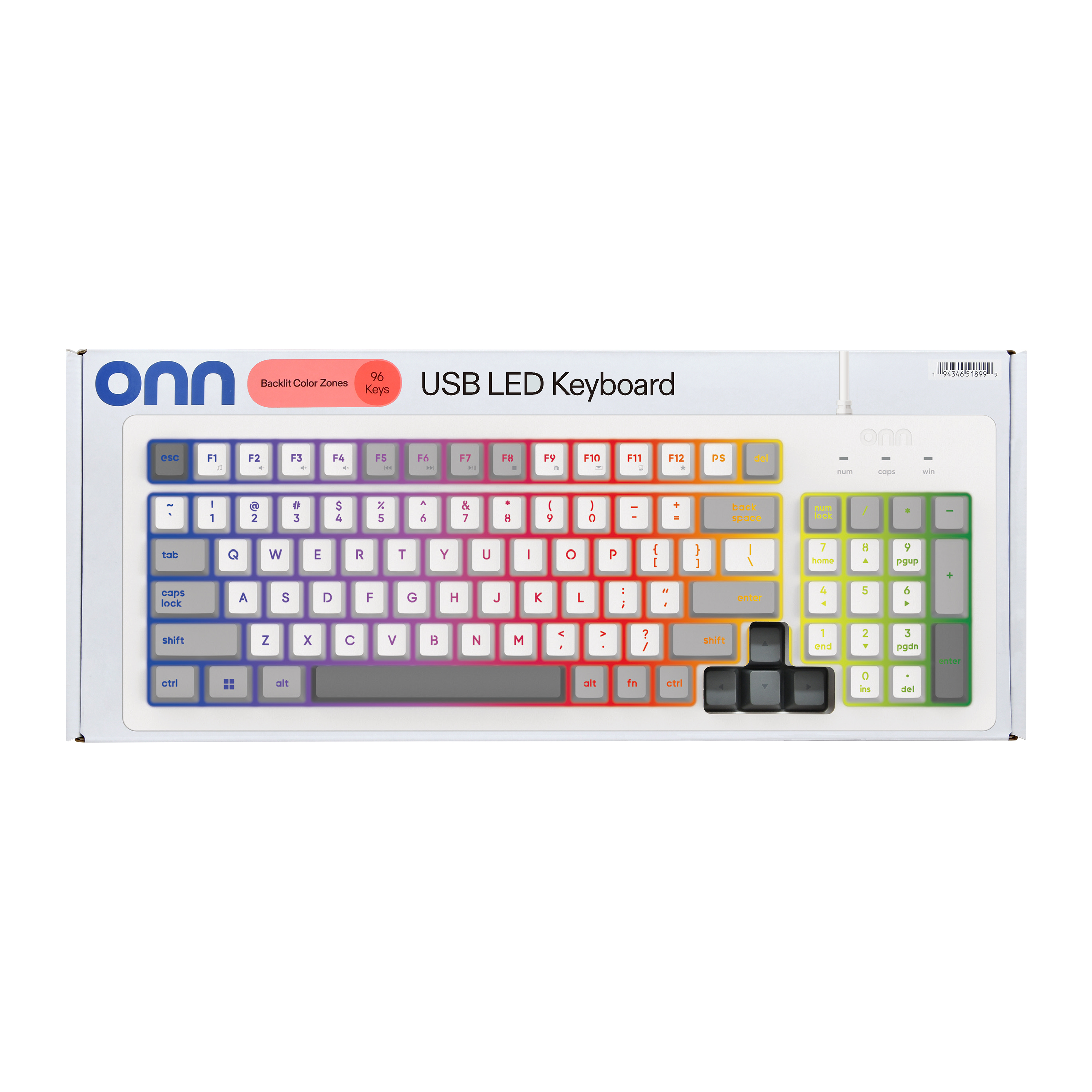 onn Teclado con retroiluminación RGB por cable, blanco ártico, conexión USB 2