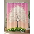 thumbnail image 4 of Fsddascl Cherry Blossom Shower Curtain Set - Standard 72" x 72" Washable Bathtub Curtain with 12 Hooks, Leaves Pink Sky Retro Watercolor Art Waterproof Fabric Stall Shower Curtains for Bathroom, 4 of 6