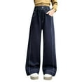 thumbnail image 4 of XQYLOS Girls Cotton Baggy Jeans Mid Rise Wide Leg Denim Pants Cute Casual Trousers with Elastic Waistband and Pockets for Juniors, 4 of 9